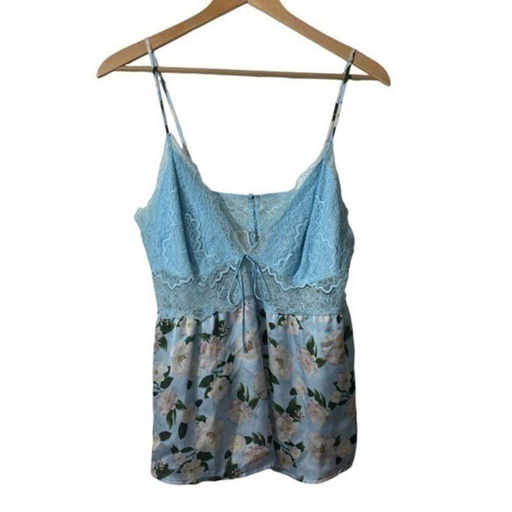 Victorias Secret Lingerie Chemise XL‎ Blue Floral Lace Trim Adjustable Straps